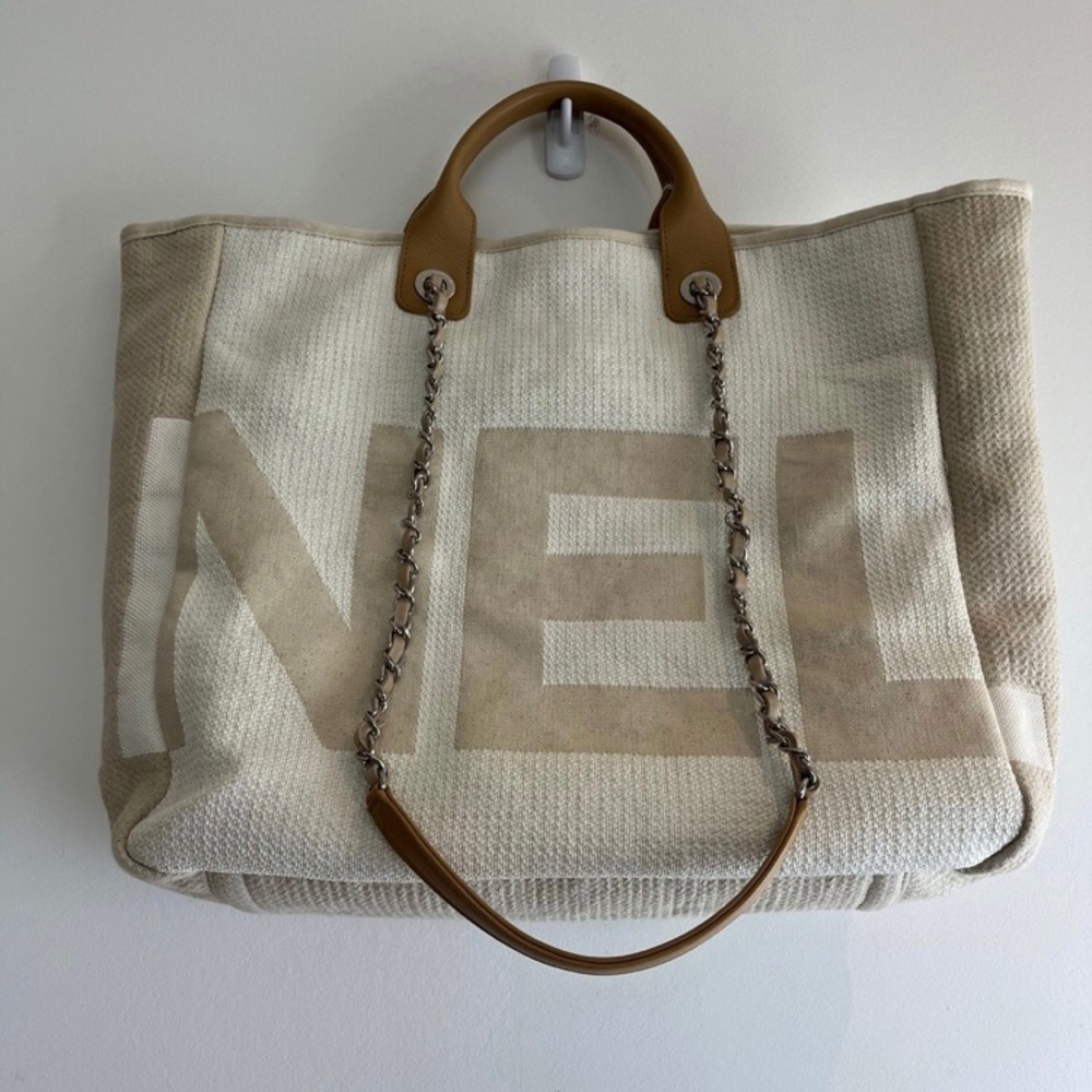 Chanel Neutral Canvas Two Way Tote - Picture 2 of 6